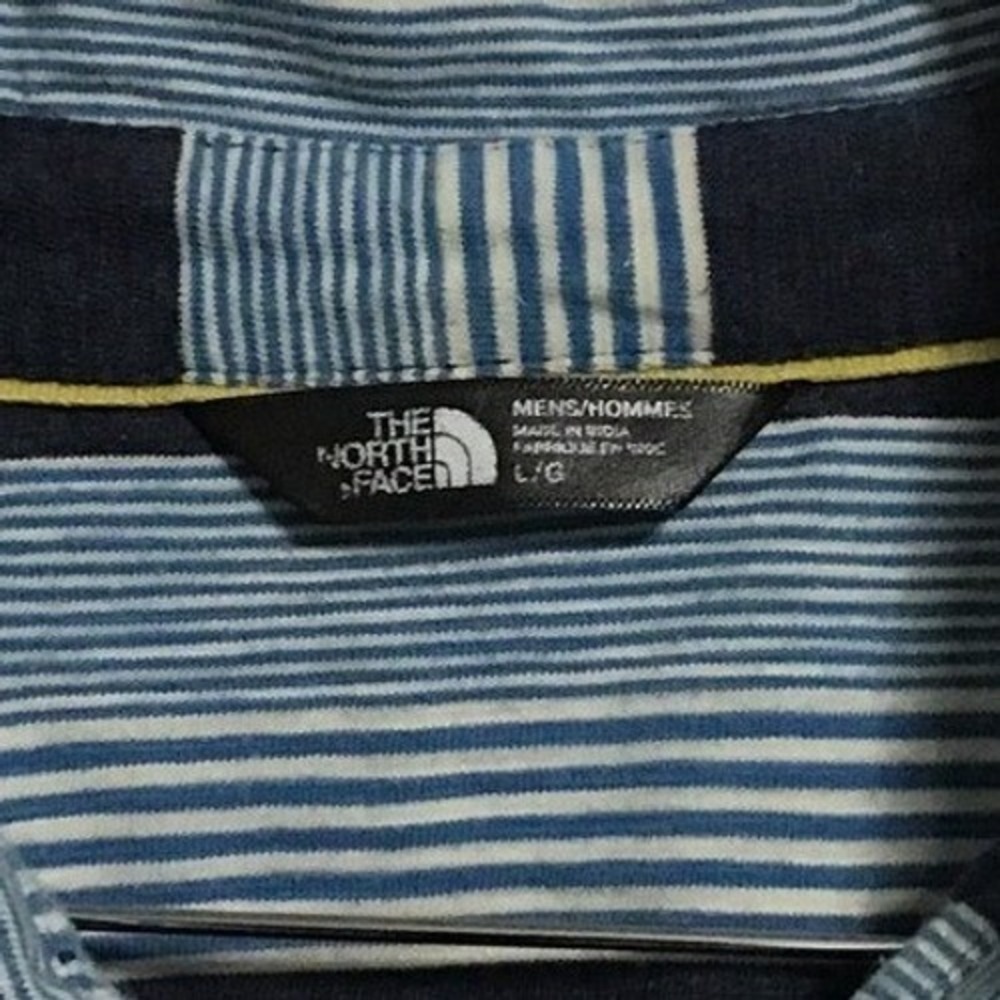 The North Face Polo Shirt Mens Large Blue Striped Short Sleeve Pocket Gorpcore - Picture 3 of 10